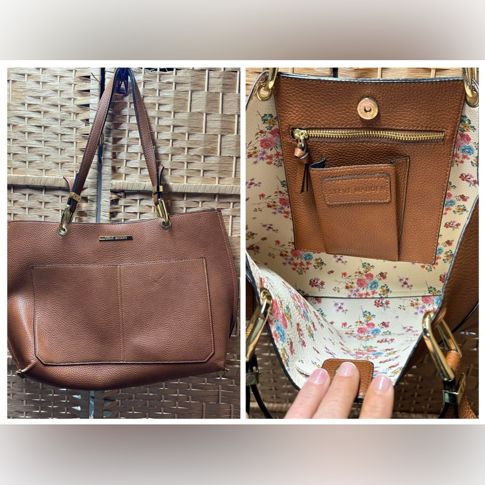 Steve Madden Brown Leather Tote Bag with Structured Design